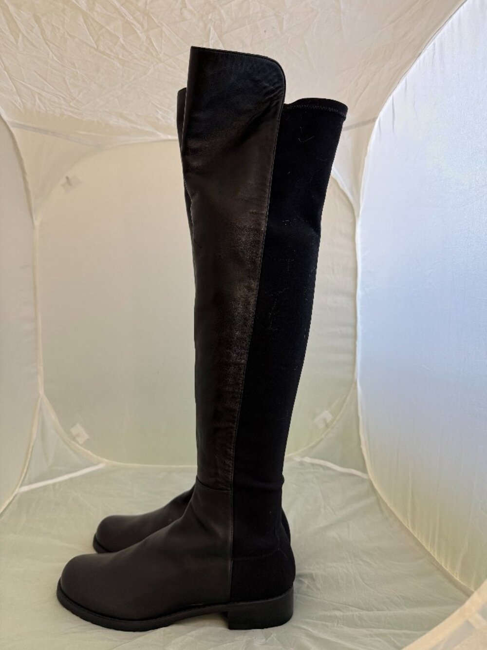 Stuart Weitzman Black Over-the-Knee Leather Stretch Riding Boots Size 7M